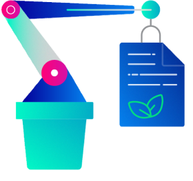 A mechanical arm in a planter lifting up a sheet of data